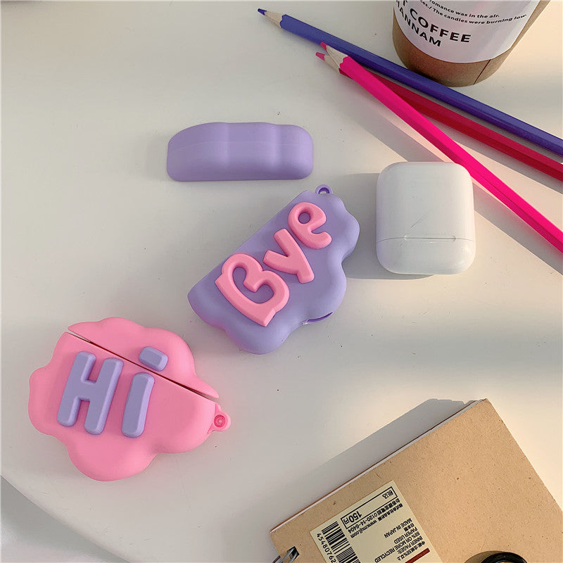 AirPod 2 Case 3D HI BYE Cloud Letter Cartoon Soft Silicone Wireless Earphone Cases For Airpods Case Cute Cover - Purple - size comparison
