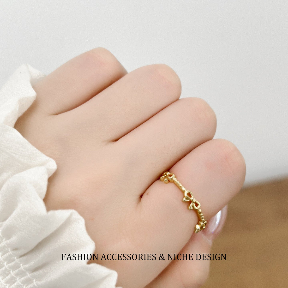 Korean Style Hollow Bowknot Open Ring - Women's Sweet Minimalist Design Adjustable Index Finger Jewelry - Silver - packaging shown
