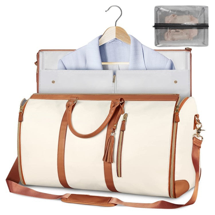 Large Capacity Travel Duffle Bag Women's Handbag Folding Suit Bag Waterproof Clothes Totes - A Black 2pcs - front view