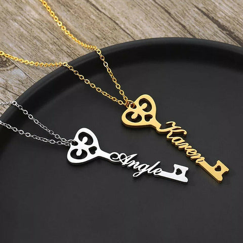 Custom Key Name Necklace – Personalized Couples Pendant Gift