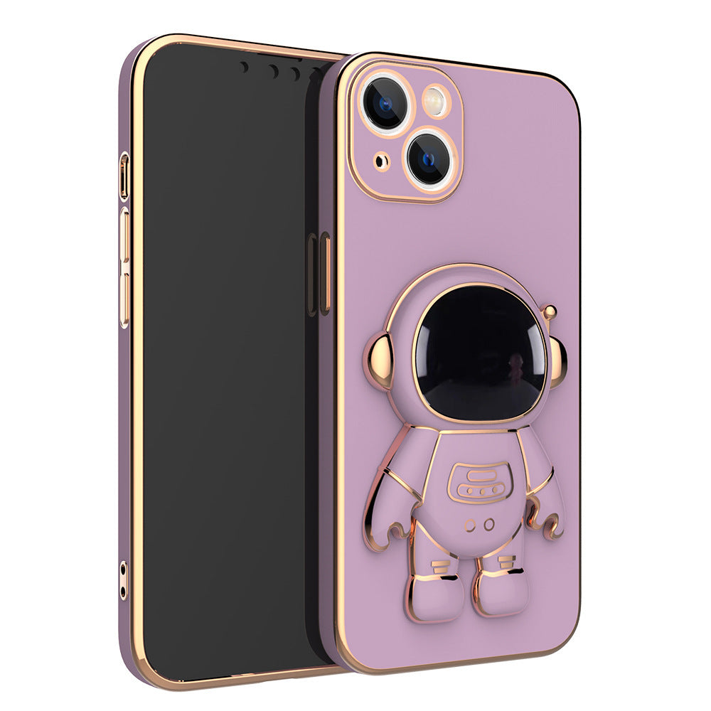 3D Astronaut Phone Case Anti-Drop Electroplating Bracket - Pink - packaging shown