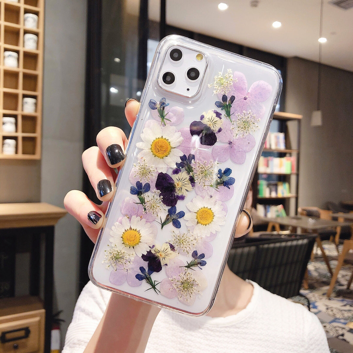 Preserved Flower Epoxy Phone Cases - Blue - back view
