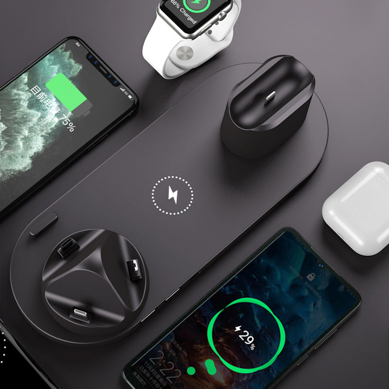 Wireless Charger For IPhone Fast Charger For Phone Fast Charging Pad For Phone Watch 6 In 1 Charging Dock Station - Black - packaging shown