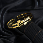 Customized Name Cuff Bracelet - Personalized Bangle, Multiple Widths & Styles - B - front view