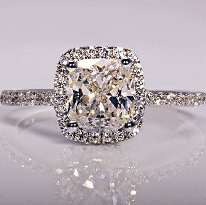 Rings For Women Bridal Wedding Anelli Trendy Jewelry Engagement Ring White Gold Color Anillos - Silver With Box - detail close-up