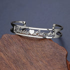 Customized Name Cuff Bracelet - Personalized Bangle, Multiple Widths & Styles - Style2 - worn styled shot