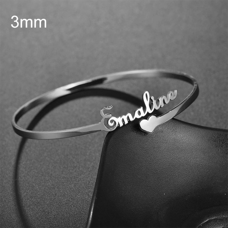 Customized Name Cuff Bracelet - Personalized Bangle, Multiple Widths & Styles - Bracelet 1 - side view