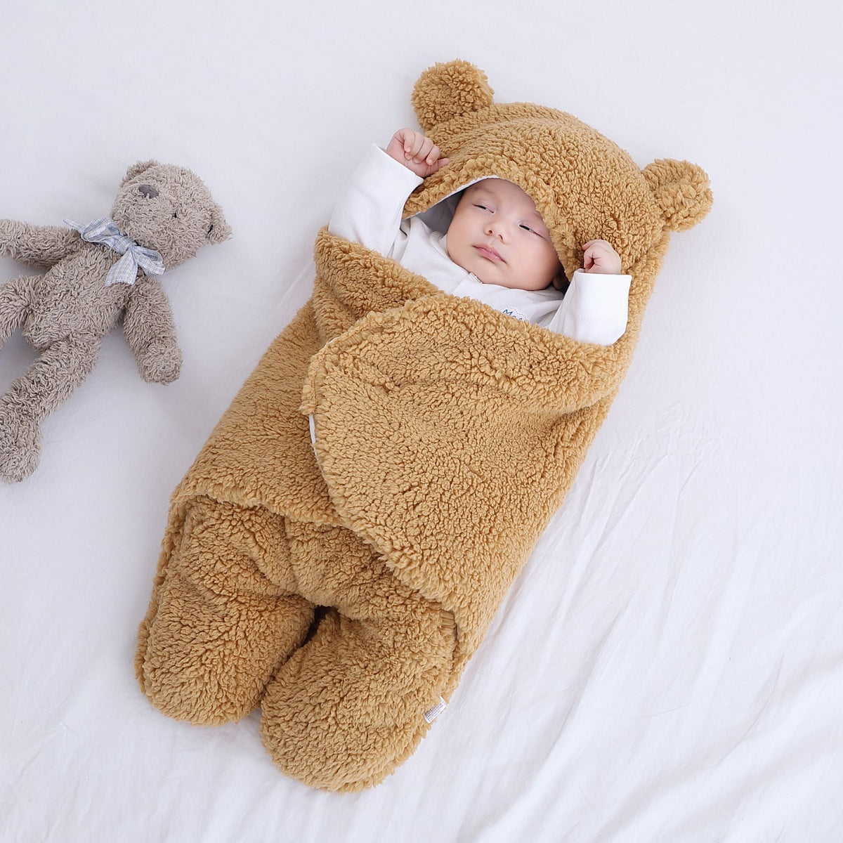 Baby Quilted Sleeping Bag Wrapper - Light Blue - worn styled shot