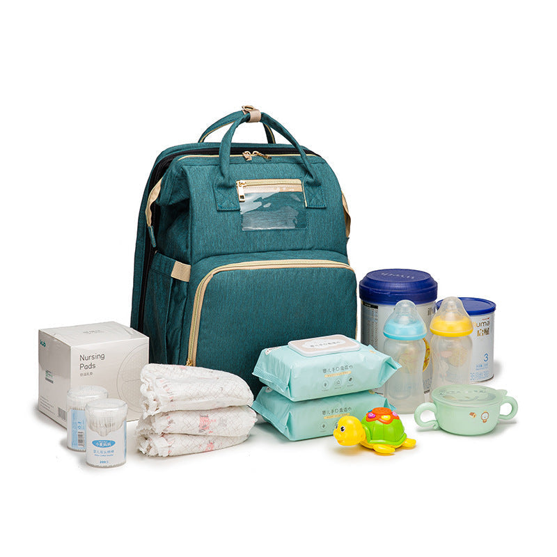 USB Charging Version Mommy Bed Backpack Folding Large Capacity Multi-function - Green B - front view