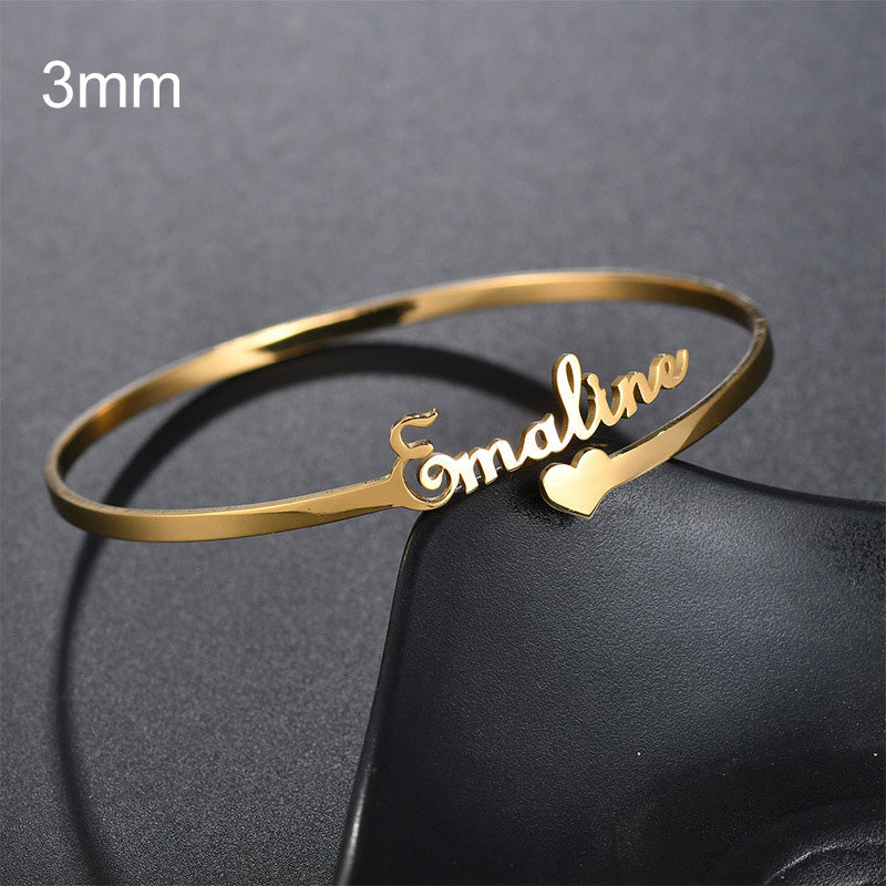 Customized Name Cuff Bracelet - Personalized Bangle, Multiple Widths & Styles - A - lifestyle shot