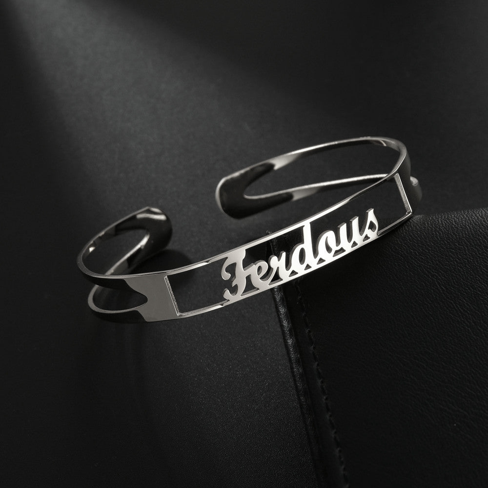 Customized Name Cuff Bracelet - Personalized Bangle, Multiple Widths & Styles - Style4 - size comparison