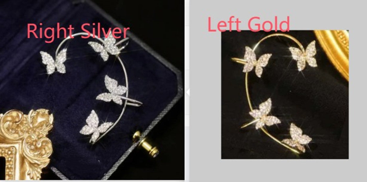 Fashion Earring Butterfly Ear Clip And Ear Hook Jewelry - Silver pair - size comparison