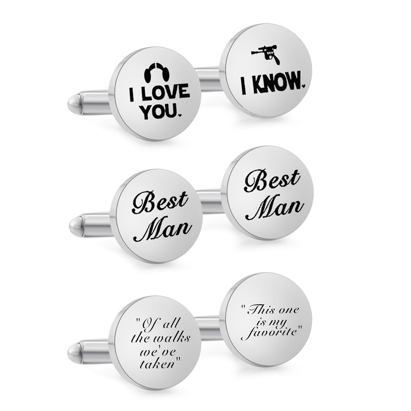 High Quality Custom Name Date Stainless Steel Cufflinks Personalized Metal Cuff Links For Men Wedding Jewelry - One - front view