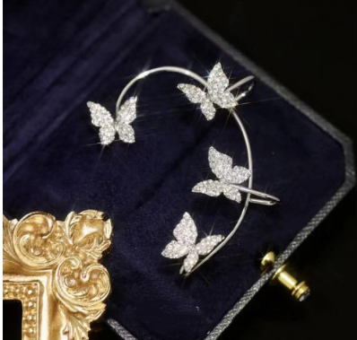 Fashion Earring Butterfly Ear Clip And Ear Hook Jewelry - Right Gold - packaging shown
