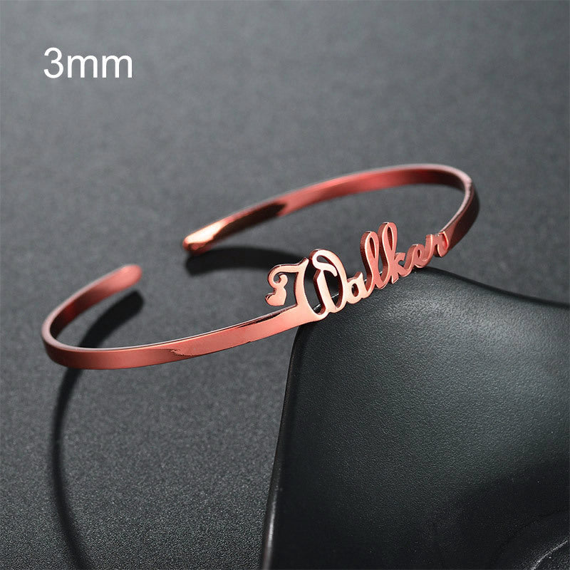 Customized Name Cuff Bracelet - Personalized Bangle, Multiple Widths & Styles - D - lifestyle shot