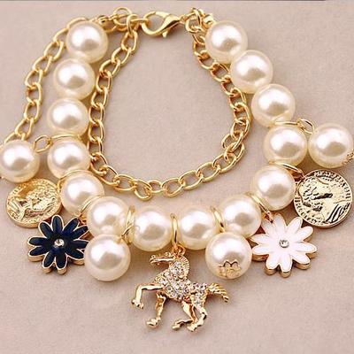 Women's Crystal Stone & Pearl Flower Bracelet Set – Elegant Gift Collection