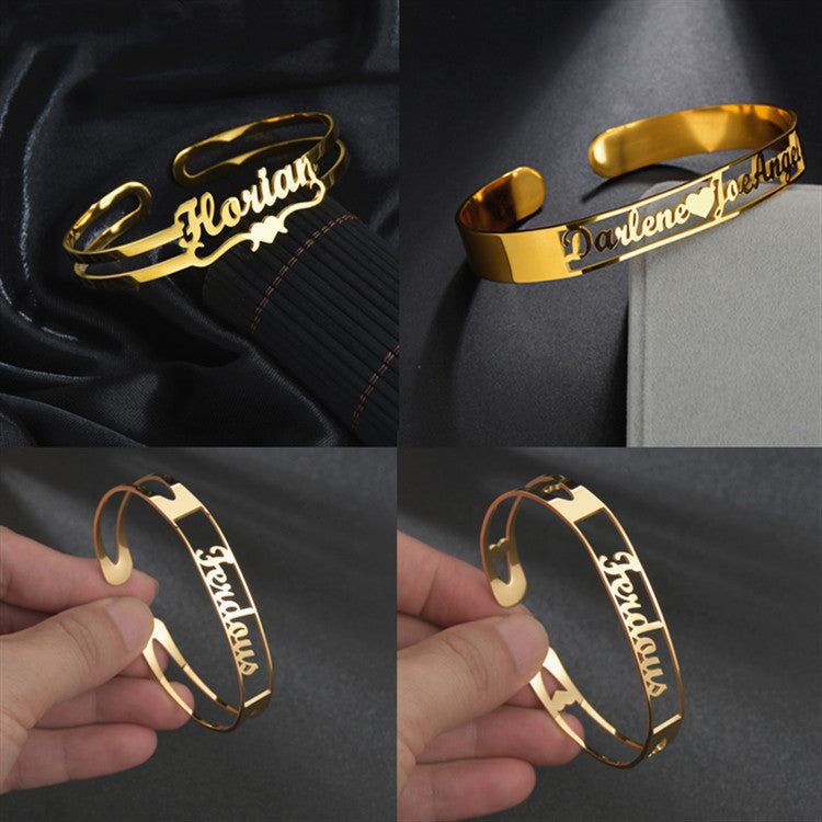 Customized Name Cuff Bracelet - Personalized Bangle, Multiple Widths & Styles - C - packaging shown