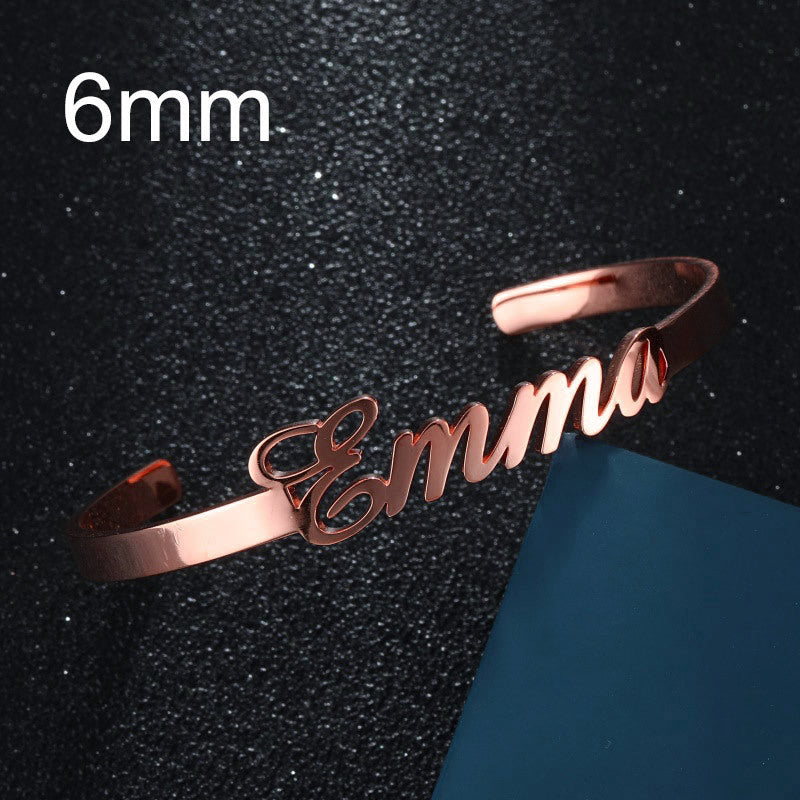 Customized Name Cuff Bracelet - Personalized Bangle, Multiple Widths & Styles - Style2 - lifestyle shot