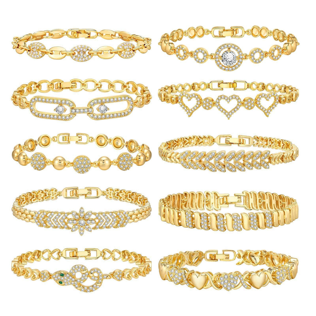 Womens Zircon Bracelet With Flower And Heart Designs - 107Style - front view