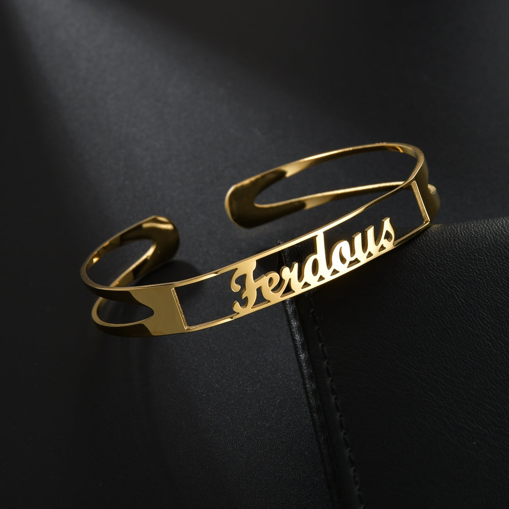 Customized Name Cuff Bracelet - Personalized Bangle, Multiple Widths & Styles - Style3 - back view