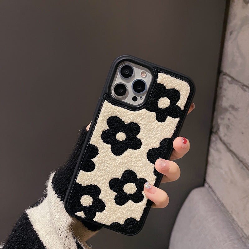 Plush Flowers Are Suitable For Ladies Autumn And Winter Mobile Phone Cases - Orange core - back view