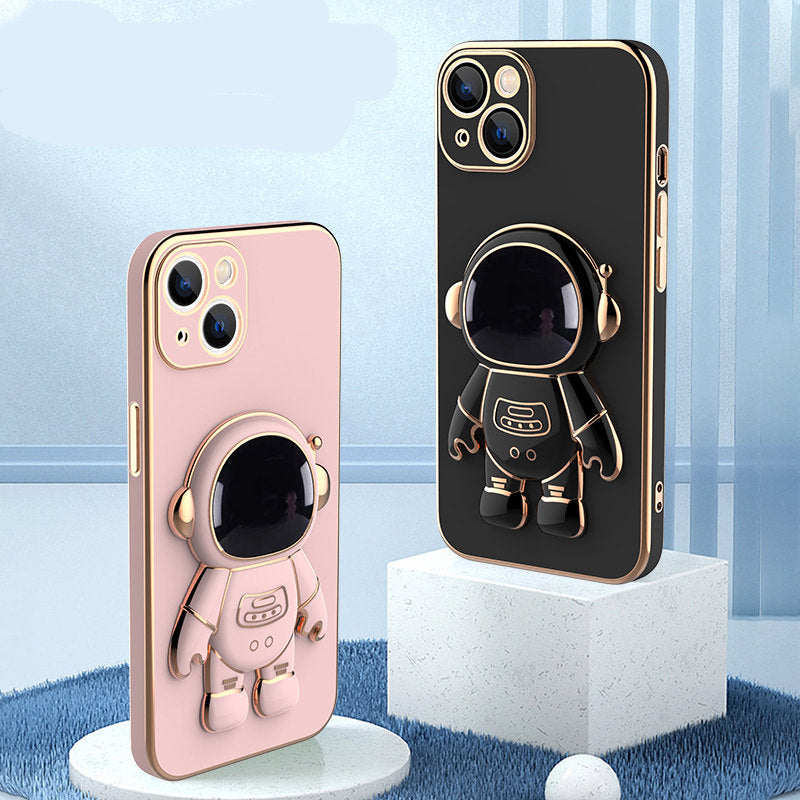 3D Astronaut Phone Case Anti-Drop Electroplating Bracket - Light cyan - side view