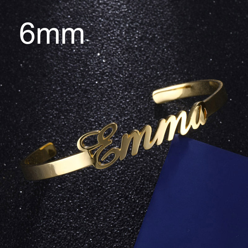 Customized Name Cuff Bracelet - Personalized Bangle, Multiple Widths & Styles - Style1 - lifestyle shot