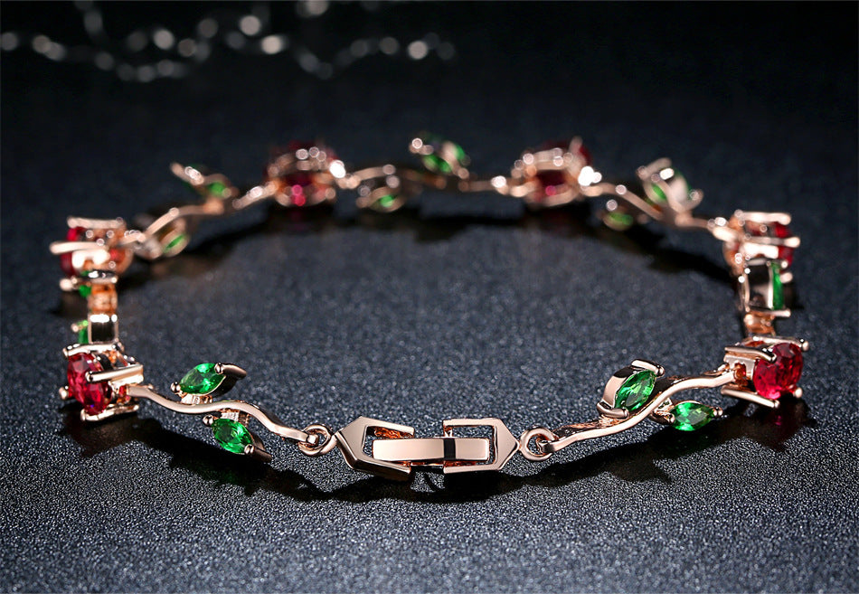 Plated Crystal Ladies Bracelet - Red - detail close-up