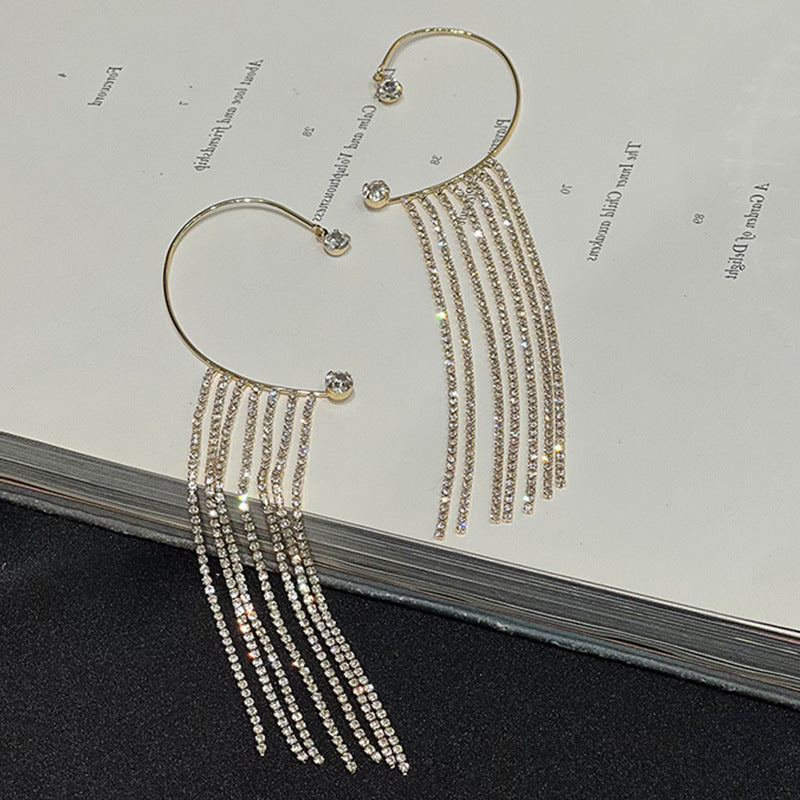 Fashionable And Simple Long Tassel Earrings - Silver one pair - product photo