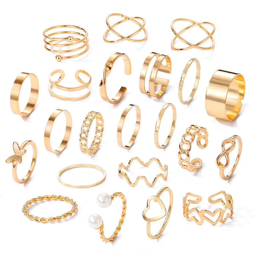 22-Piece Heart Ring Set – Adjustable Multi-Joint Rings