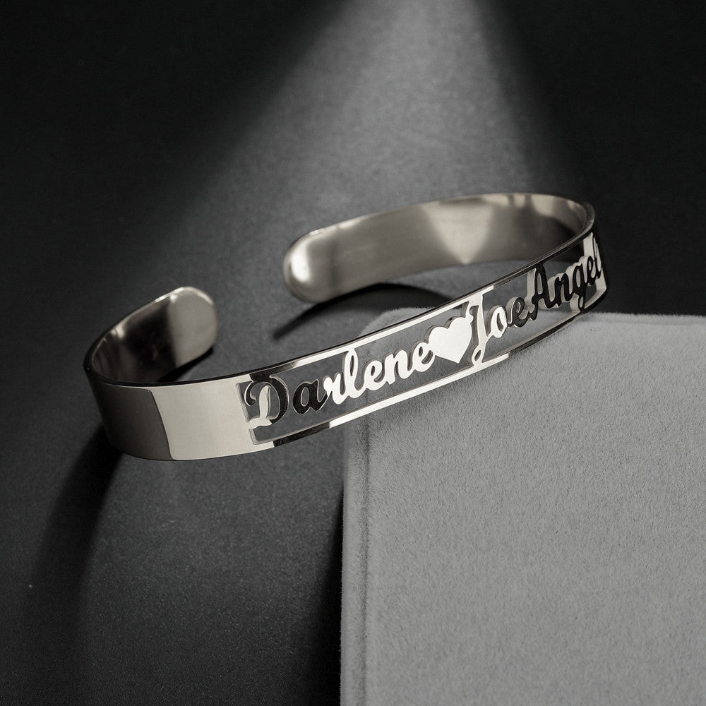 Customized Name Cuff Bracelet - Personalized Bangle, Multiple Widths & Styles - D - packaging shown