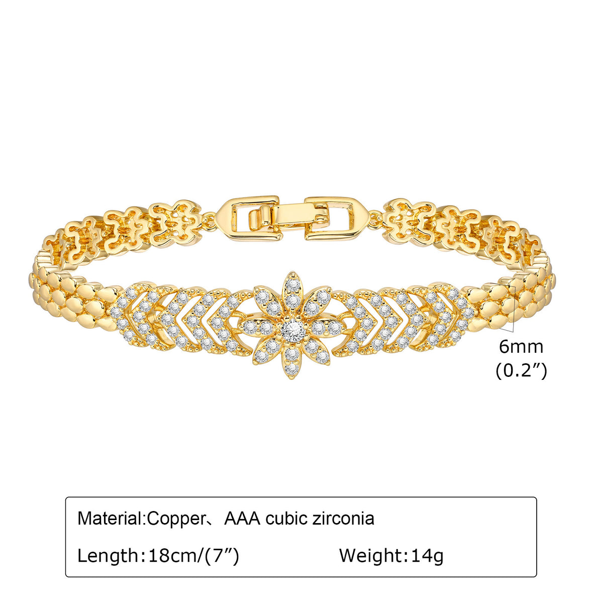 Zircon Flower Heart Bracelet – Sparkling Statement Jewelry