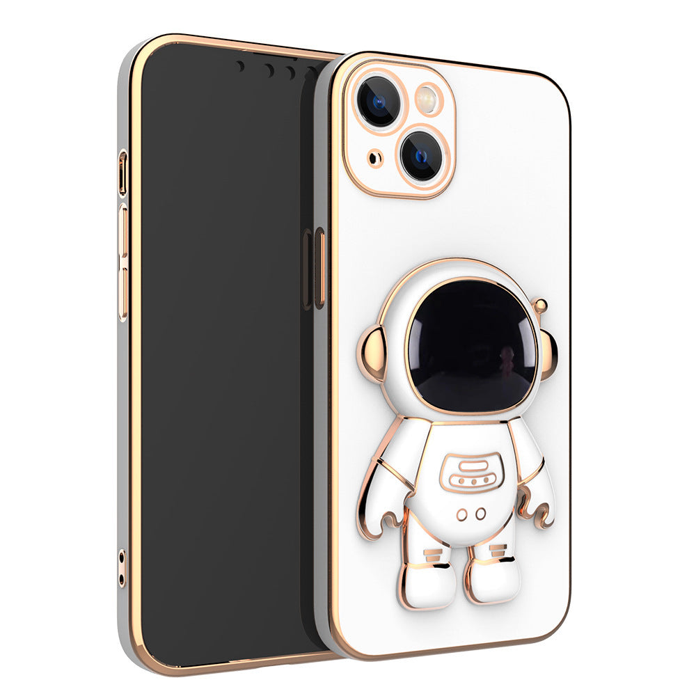 3D Astronaut Phone Case Anti-Drop Electroplating Bracket - Black - back view