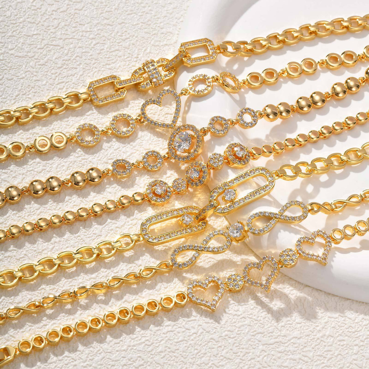 Womens Zircon Bracelet With Flower And Heart Designs - 105Style - front view