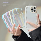 Wave Border Mobile Phone Case Solid Color Simple Candy Color - Pink - size comparison