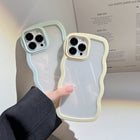 Wave Border Mobile Phone Case Solid Color Simple Candy Color - Pink - detail close-up