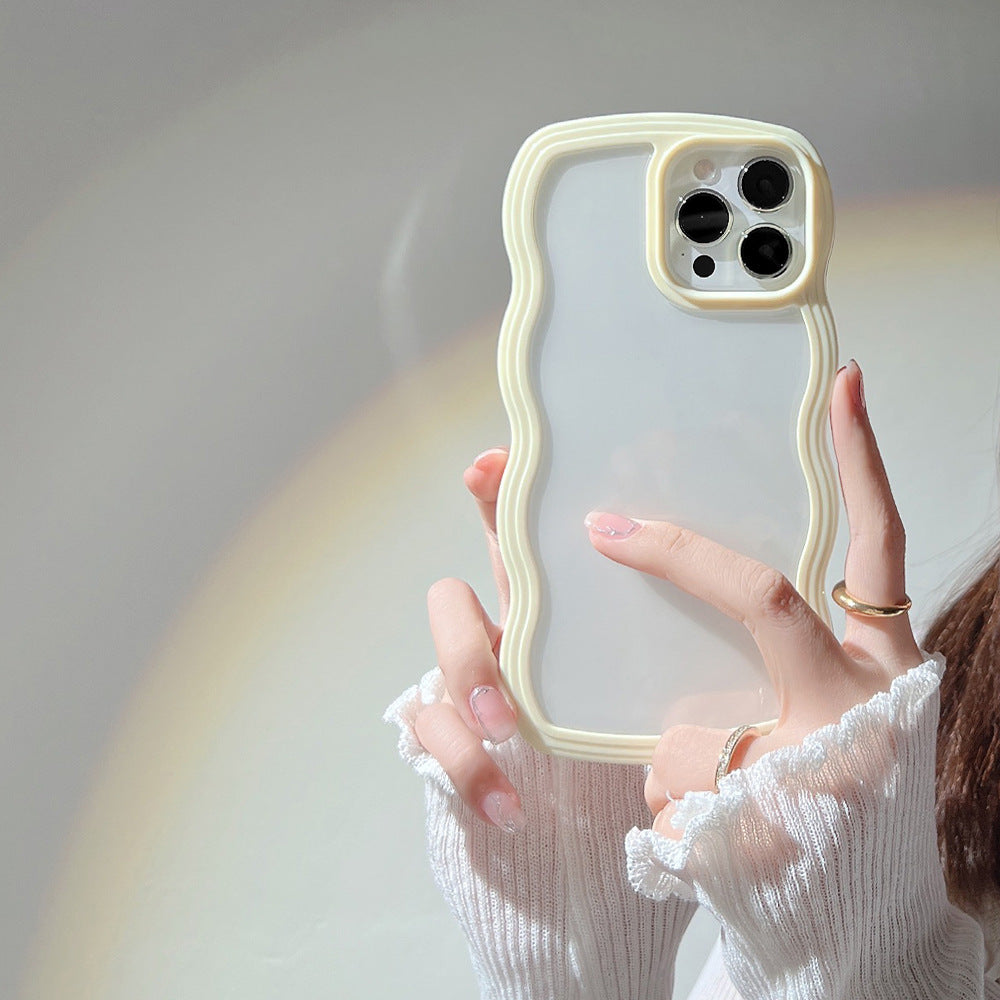 Wave Border Mobile Phone Case Solid Color Simple Candy Color - Sky Blue - worn styled shot