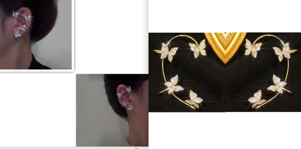 Fashion Earring Butterfly Ear Clip And Ear Hook Jewelry - Left Silver - side view