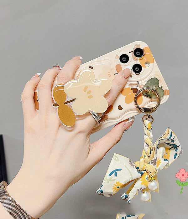 Autumn Leaves And Flowers With Bow Silk Scarf Phone Cases - Flowers with bracket scarf - front view