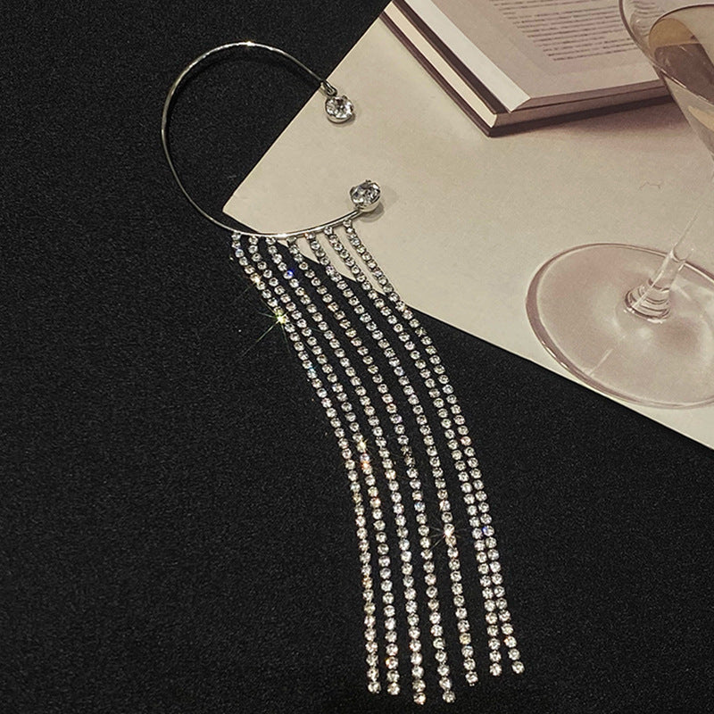 Fashionable And Simple Long Tassel Earrings - New Silver Right - size comparison