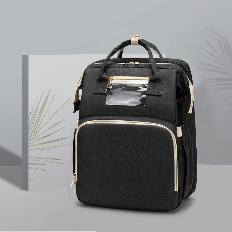 USB Charging Version Mommy Bed Backpack Folding Large Capacity Multi-function - Black B - front view
