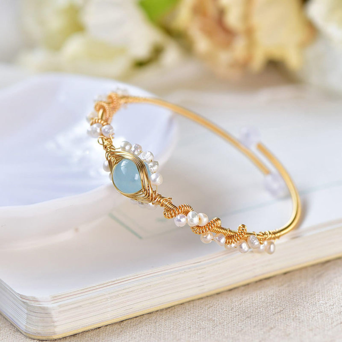 Pearl Bracelets For Women Gold Plating Pearl Bracelet Gold Wire Braided Vintage Style Bracelets Cuff Bracelets Fashion Bracelet - side view (3 of 7)
