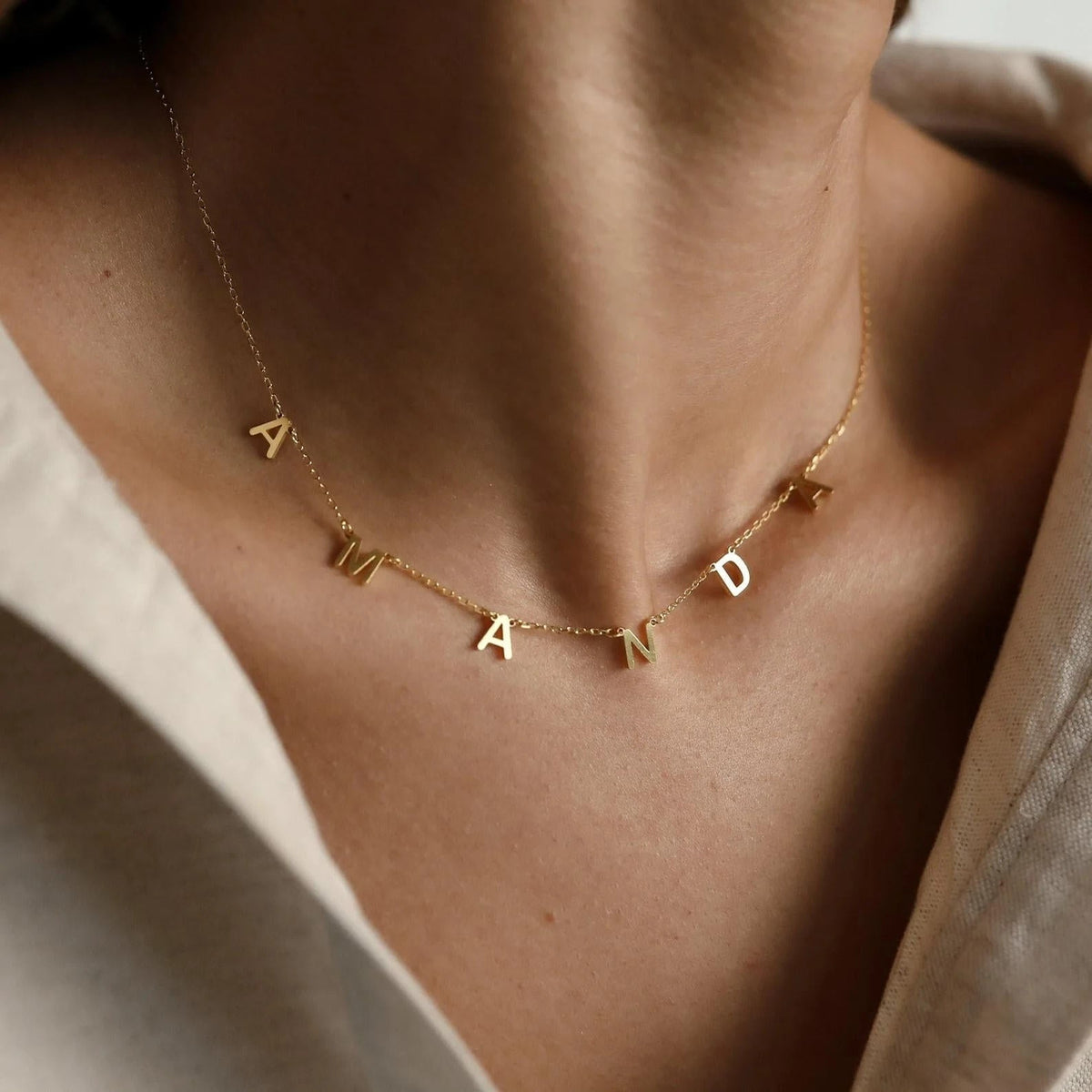 Women's Personalized Name Pendant Necklace, Initial Chain - Gold - front view