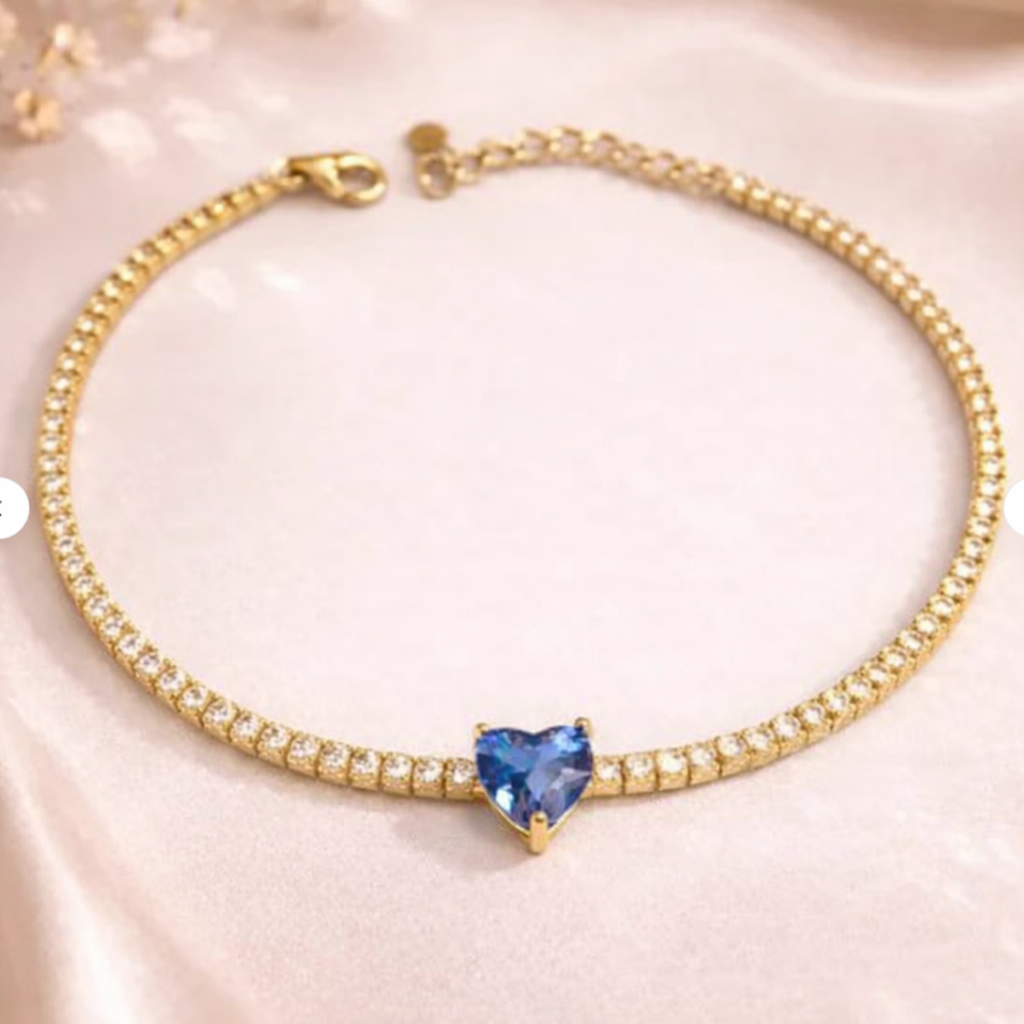 Luxury Customized Heart Shaped Birthday Stone Zircon Bracelet For Women - Gold - worn styled shot