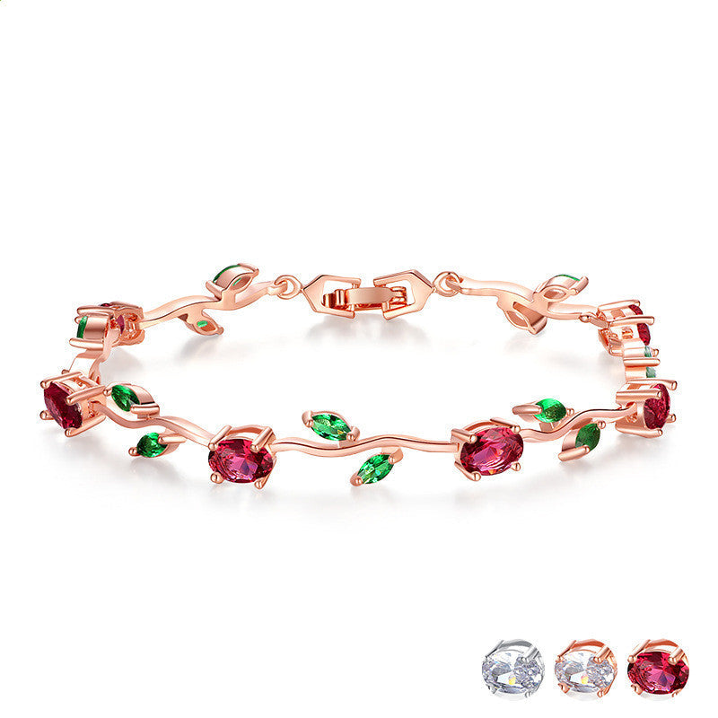 Plated Crystal Ladies Bracelet - Red - front view