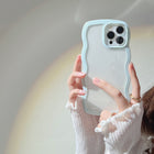 Wave Border Mobile Phone Case Solid Color Simple Candy Color - White - front view