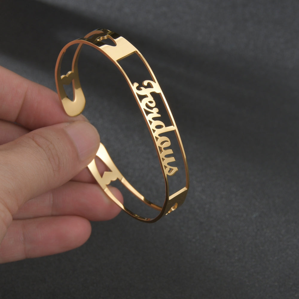 Customized Name Cuff Bracelet - Personalized Bangle, Multiple Widths & Styles - A - gift box included