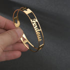 Customized Name Cuff Bracelet - Personalized Bangle, Multiple Widths & Styles - A - gift box included