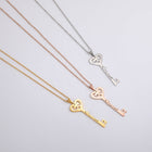 Custom Key Shaped Name Necklace Women's Stainless Steel Vertical Pendant Jewelry Couple Necklace - Silver - side view