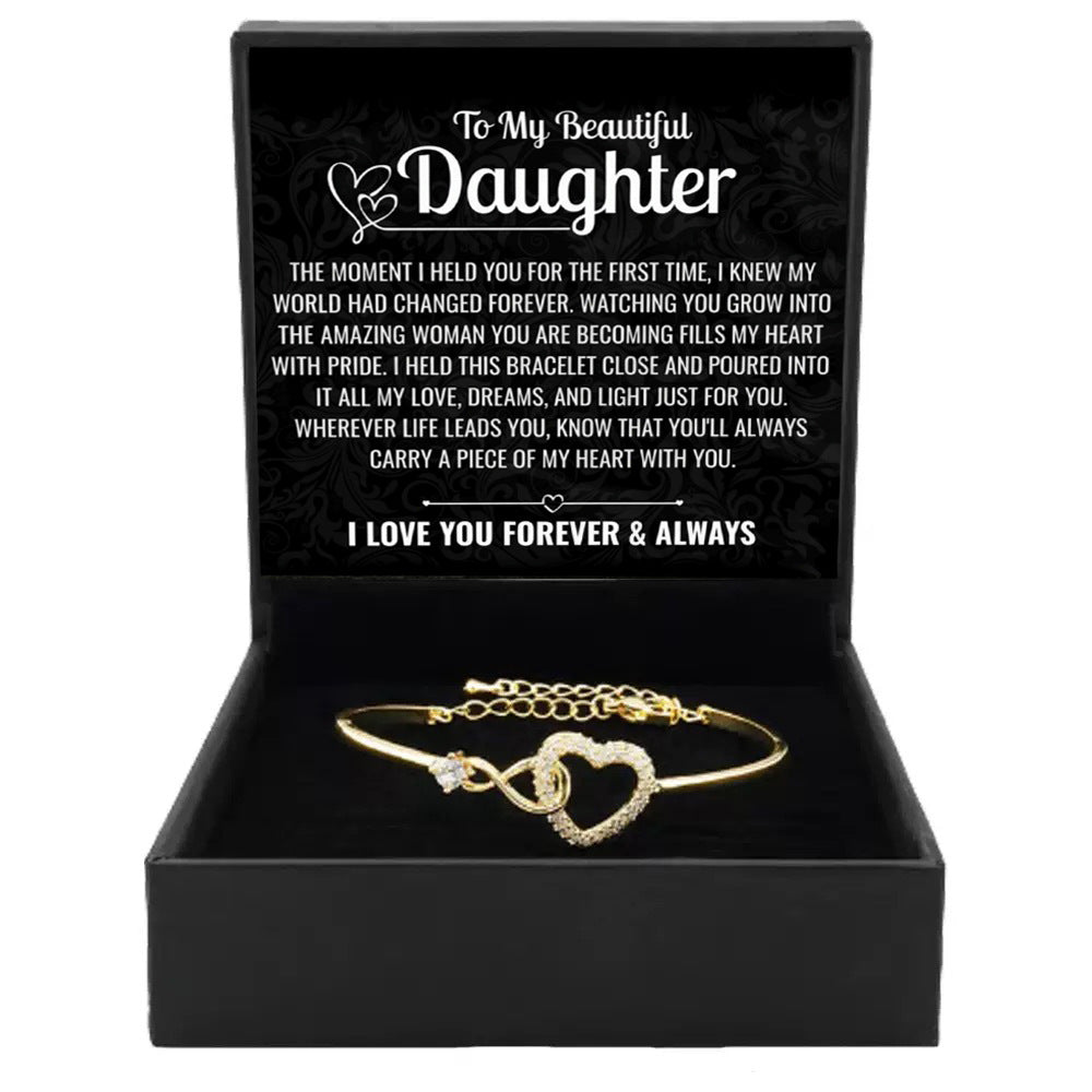 Hollow Zircon Heart Open-End BraceletLight Luxury - Gold - back view